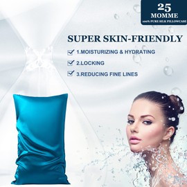 PiccoCasa 25 momme Double-Sided 100% Silk Pillowcase for Hair and Skin - Mulberry Silk Pillowcase - with Hidden Zip Peacock Blue 40 x 80 cm