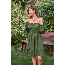 Renaissance Dress Women Long Sleeve 2025 Fall Corset Dresses to Wear with Boots Army Green M