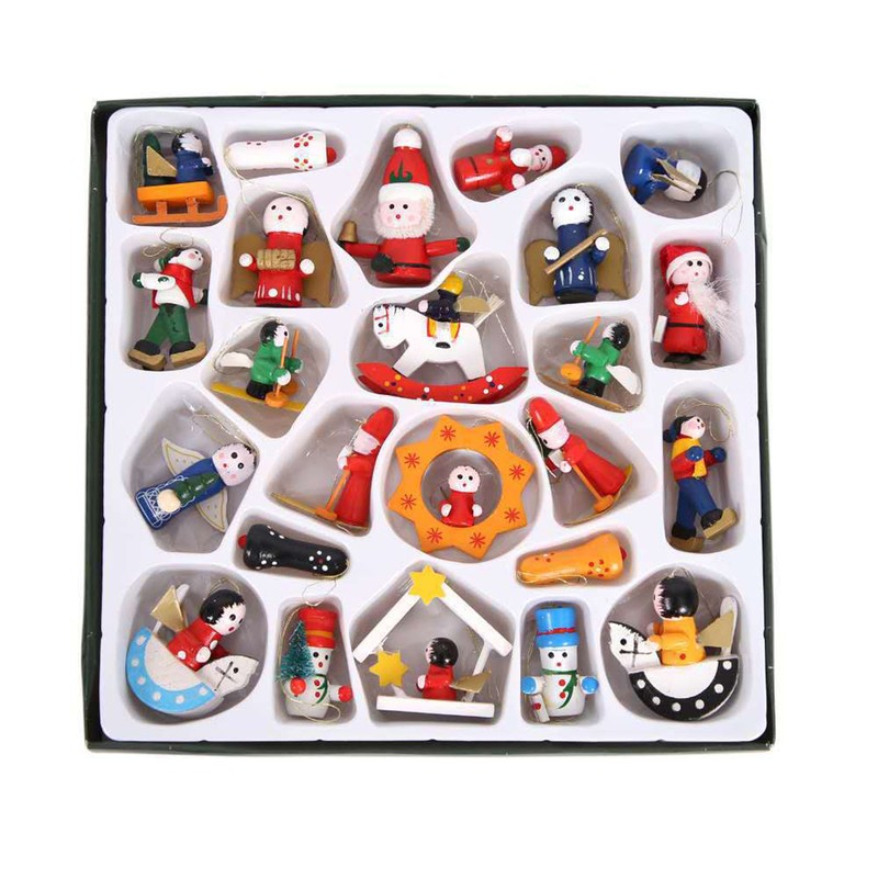 Christmas Countdown Calendar 24 Days Hanging Wooden Pendants for Christmas