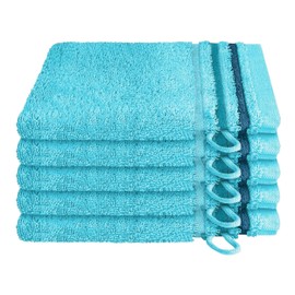 Schiesser Terry Wash Mitt Skyline Colour Set of 5 100% Cotton from Sustainable Production Absorbent Soft Colourfast 16 x 22 cm Turquoise