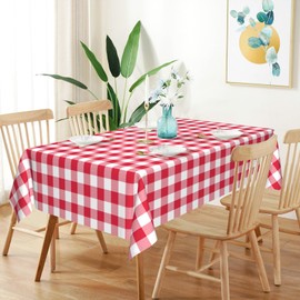 Mulbozy 2 Pcs Red and White Checkered Tablecloth, 54 × 108 inches Disposable Red Plaid Table Covers Plastic Gingham Tablecloth for Outdoor Picnic Birthday Baby Shower Holdiay Party Decoration