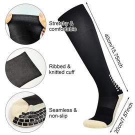 Suithink 1 Pair Black Long Grip Socks Soccer socks for Men, Knee socks Non Slip Grip Pads for Football Basketball Sports