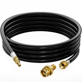 CALPOSE 15 FT Propane Quick Connect Hose for RV to Gas Grill, Come with 1 LB Throwaway Bottle Connect Adapter, Dual Functionality 1/4"RV Propane Hose Fits for Most LP Gas Equipment and Portable Grill