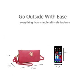 She & Bags Women Golden Badge Detail Multi Function Doubel Compartments Small Wristlet Purse Clutch Crossbody Messenger Handbag-PEARL