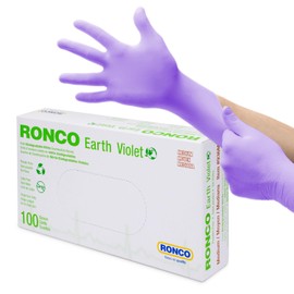 Biodegradable Nitrile Gloves, Medium Size, 100 Pack, Disposable, Eco-Friendly, Compostable by Ronco Earth, Latex & Powder Free, 3.5 Mil (Violet Colour) M