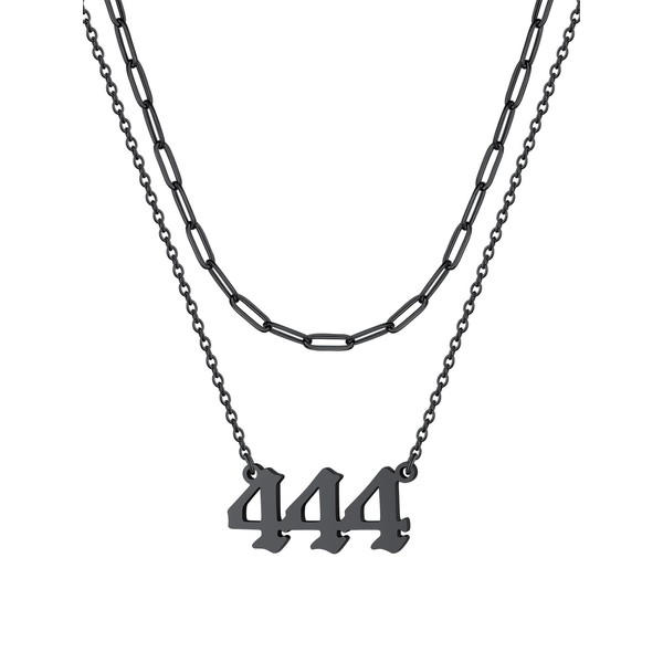 Custom4U Layering Engelsnummer 444 Halskette Frauen Mädchen Edelstahl Paperclip Gliederkette