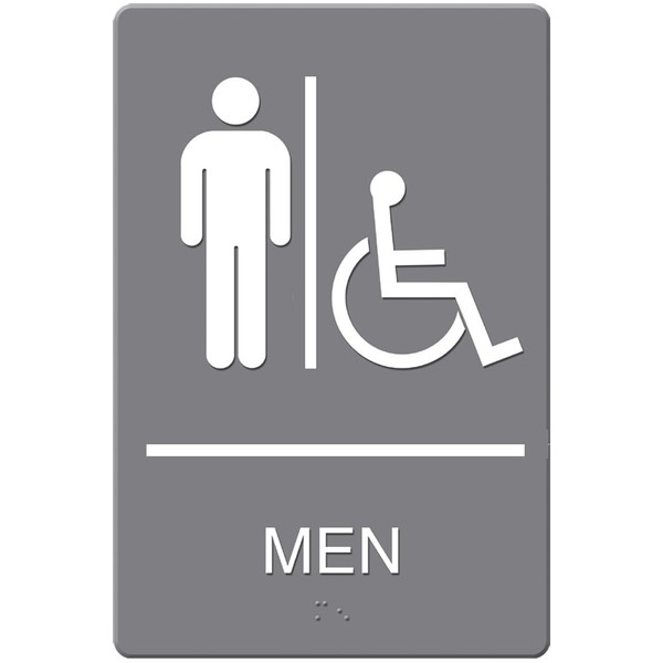 Headline Sign ADA Sign, Men Restroom Wheelchair Accessible Symbol, Molded Plastic, 6 x 9 Inches, Gray