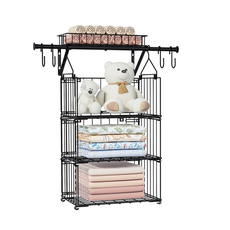 BUKFEN 3 Tier Hanging Closet Organizer, Wall Mounted Wire Storage