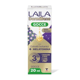 Laila DormiBene Gocce Integratore alimentare per il sonno con Estratti Botanici e Melatonina per favorire un rapido addormentamento. Confezione da 20 ml. Senza zuccheri, Senza alcool.