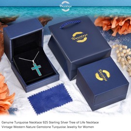 Genuine Turquoise Cross Necklace 925 Sterling Silver Turquoise Necklace Vintage Western Religious Cross Turquoise Jewelry for Women