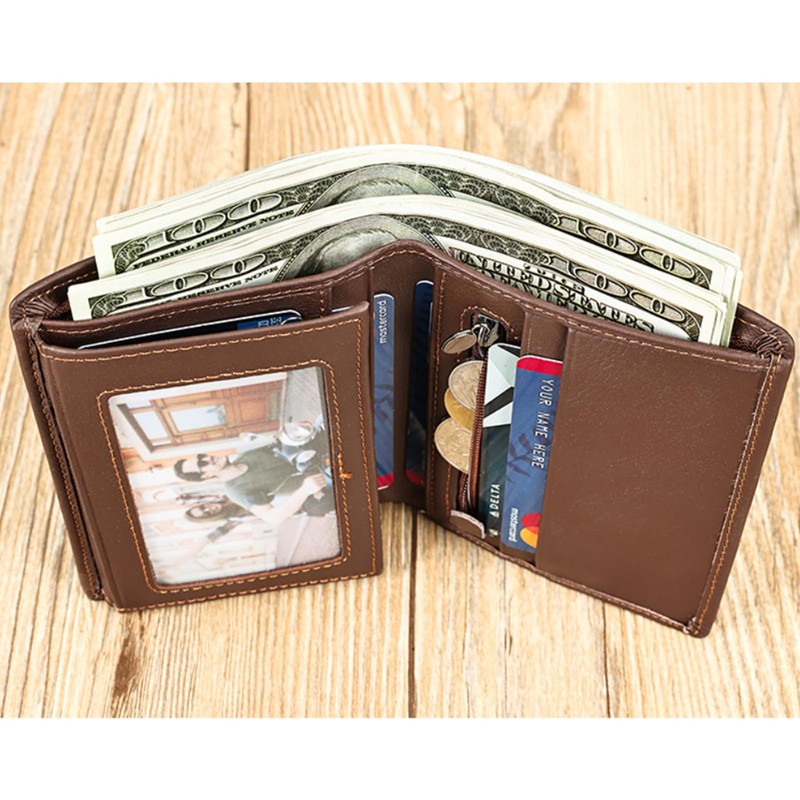 JINCKE, Men's Bi-fold Wallet, RFID Theft Prevention, Handheld, Genuine Leather,