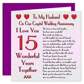 My Husband 15th Wedding Anniversary Card - On Our Crystal Anniversary - 15 Years - Sentimental Verse I Love You