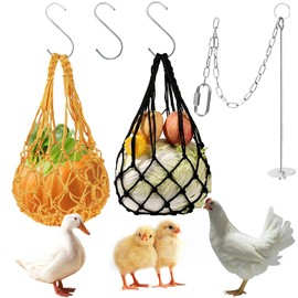 Chicken Feeder Mesh Bag Chicken Vegetable Holder 2 Pieces Chicken Toy Accessories Stainless Steel Skewer Fruit Feeder for Ducks Geese Birds