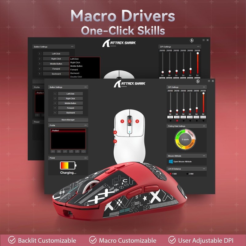 ATTACK SHARK X6 Ratón inalámbrico Ligero para Juegos con Base