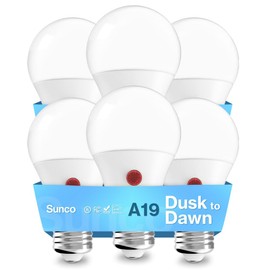 Sunco Lighting 6 Pack A19 LED Bulb with Dusk-to-Dawn, 9W=60W, 6000K Daylight Deluxe, Auto On/Off Photocell Sensor - UL