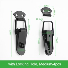 4 Pack Black，Stainless Steel Spring Loaded Toggle Latch, Silver Catch Hasp Clamp Clip Lock with High Quality 304 Stainless Steel Screws for Cabinet, Wooden Case, Box (with Locking Hole, Medium/4pcs)