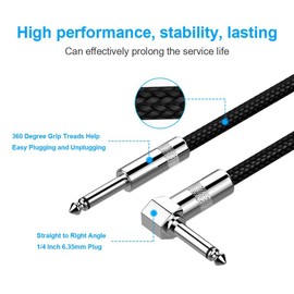 SOTHENG Instrument Cable Bass AMP Cord for Electric,Bass Guitar, Electric Mandolin, Pro Audio 6.6ft (Right Angle to Straight, Black)