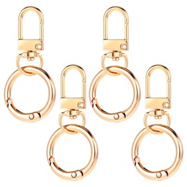 HJZHII Pack of 4 Rotating Carabiner Hooks, Metal Carabiner, 360° Rotating Twist Lock Clips with Double Opening, Key Ring with Carabiner Twist Spring Push Button, Robust Push Hook (Gold)