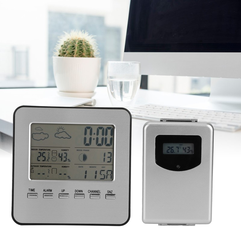 Thermometer Hygrometer with Weather Report Alarm Clock Wireless Temperature Humidity