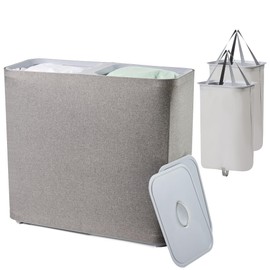 150L Laundry Hamper with Lid,Large Portable 2 Dividers Dirty Clothes Basket