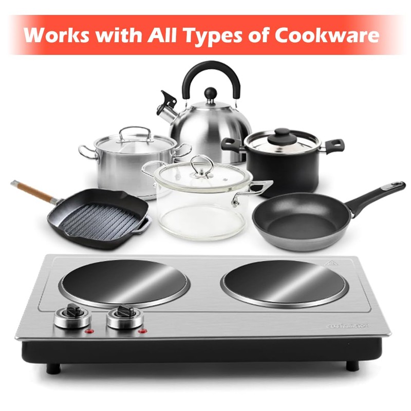 Double Burner, CUSIMAX 1800W Ceramic Electric Hot Plate for Cooking,