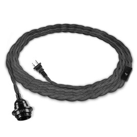 EE Eleven Master Industrial Plug in Pendant Light Cord Kit Hanging Lights Plug in Cord 15FT Twisted Hemp Rope Pendant Lights with Switch for DIY Bedroom Living Room Bohemian Decor,E26 Socket (Black)