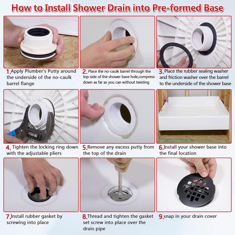 Enhon 4.25" OD Shower Drain Assembly, Snap in Shower Base
