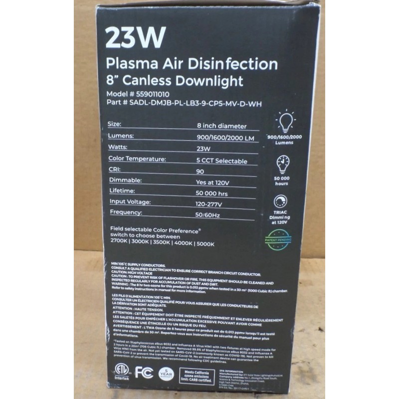 SILENTAIRE 8" CANLESS CCT 5 COLOR LED DWN LIGHT AND