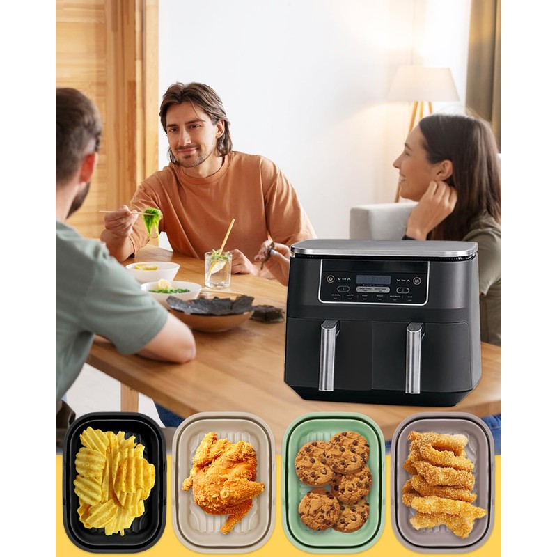 4-Pack Collapsible Air Fryer Silicone Liners for Ninja Foodi Dual