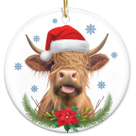 2024 Christmas Ornaments Highland Cow Gifts for Women - Christmas, Birthday Gifts for Family, Mom, Dad, Friends, Farmhouse Christmas Cow Decor - Christmas Tree Decoration Ceramic Ornament