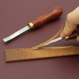 Fahgaer Leather Edge Bevelers Leather Craft Thinned Tool,DIY Skiving Beveling Cutting Tools with Wood Handle Trimmer Red No.4