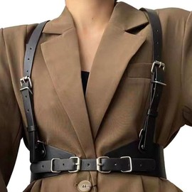 Punk Waist Belt Gothic Black Leather Wide Belts Elastic Body Chain Accessory for Women - Color: Black