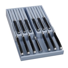 Domax Bamboo In-Drawer Knife Block Kitchen Knife Organizer Insert for 12 Knives and 1 Sharpening Steel(Not Included), Steak Knife Holder, Gray