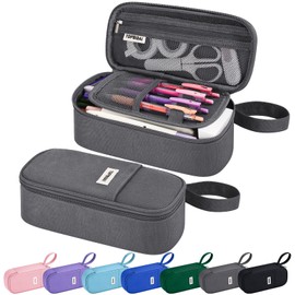 TOPBIDAI Large Pencil Case Pouch for Boy Men Kids Adults, Big Capacity Canvas Pencil Bag, Office College School Multi Compartment Zipper Stationery Pen Bag (Grey)