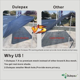 Dulepax RV Awning Shade Screen with Zipper 8'X18'3'' -Second Generation RV Awning Screen Significantly Improves Shadew and Privacy.Universal RV Awning Sun Shade Screen with Complete Kits