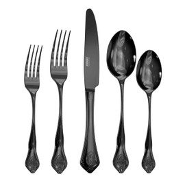Beaded Edge 20-Piece Black Silverware Set, Mirror Polished Premium Stainless-Steel Deluxe Flatware Set Service for 4, Include Knife Fork Spoon, Dishwasher Safe