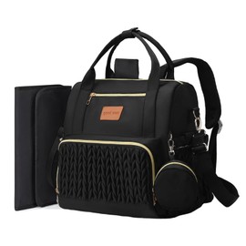 2025 Upgraded Diaper Bag Backpack, Waterproof Baby Diaper Bag with Changing Pad, Converts into Baby Tote Bag, Newborn essentials must haves, Shower Gifts for Boys & Girls,Black