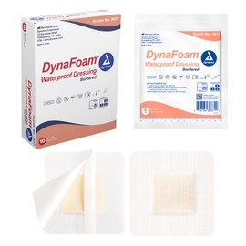 Dynarex Dynafoam Waterproof Bordered Adhesive Foam Wound Dressing Bandage, 4" x 4", 10 Count