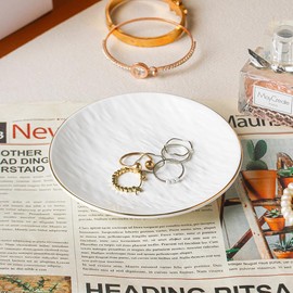 Maxramic Ceramic Jewelry Tray Ring Dish, Ring Holder for Jewelry Key Tray for Home Decor, Birthday, Christmas Gifts for Women, Girls (White)