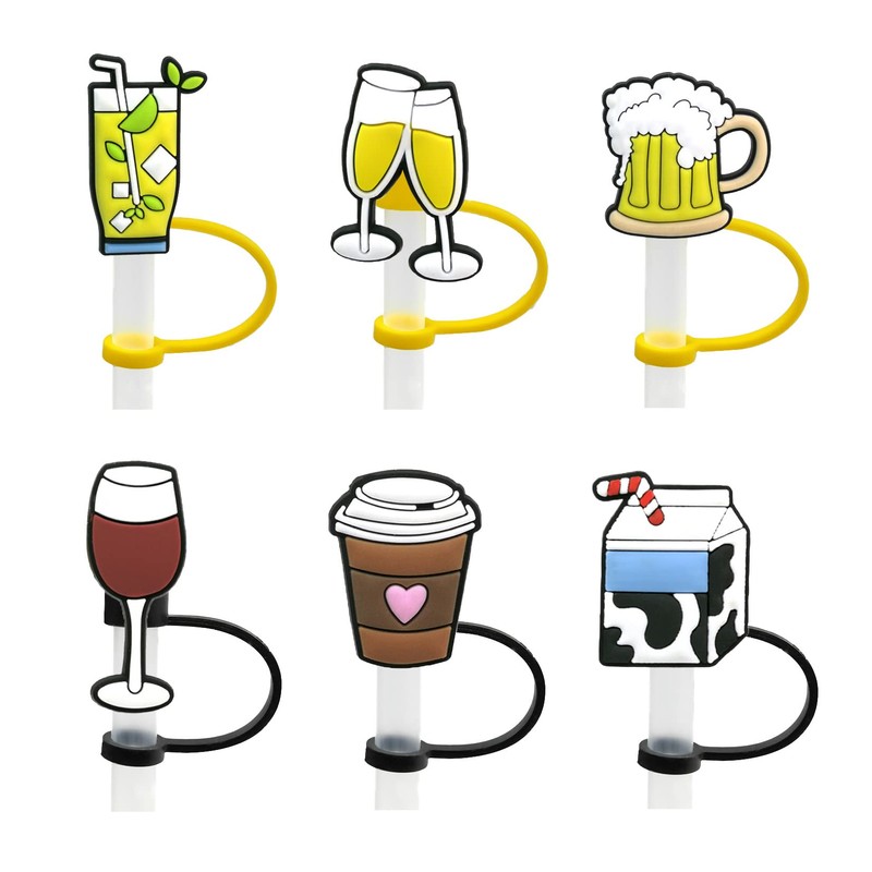 6Pcs Silicone Straw Tips Cover, Lid, Reusable Toppers, Dust-Proof Plugs