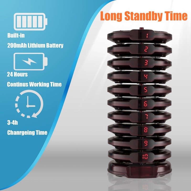 YYCALLING Pager System,Restaurant Buzzers Long Range,Set Vibration,10 Coaster Pagers for