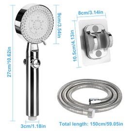 YYTECH Shower Head with Hose, Shower Head Water Saving, Hand Shower Water-Saving, Shower Head with 5 Jet Types and Stop Function, High Pressure Shower Head for Hard Water