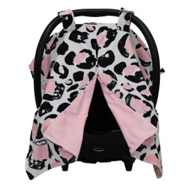 Dear Baby Gear Car Seat Canopy, Pink and Black Cheetah Print on White, Lightweight Double Layer
