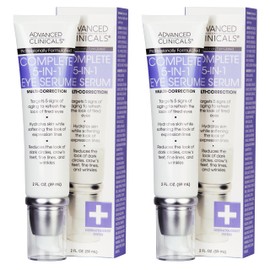 Advanced Clinicals 5-in-1 Eye Serum | Multi-Benefit Visible Anti Aging Under Eye Serum Face Moisturizer Reduces Appearance Of Dark Circles, Puffy Eyes, Crows Feet, Wrinkles, & Fine Lines, 2-Pack