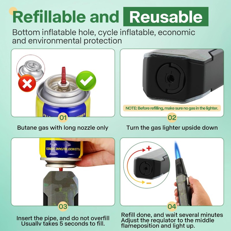 Solar Beam Butane Torch Lighter - Windproof, Adjustable Flame, Refillable,