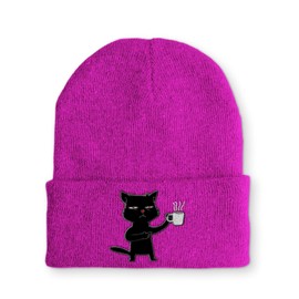 tshirtladen Mütze - Kaffee Katze - Beanie One Size - Wintermütze Soft Touch - Spruchmütze bestickt, Farbe: Pink