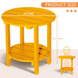 LOENIY 2 Tier Round Outdoor Side Table with Wood-Like Grain, 17.7" HDPE Adirondack Table Patio Side Table, Weather Resistant End Table for Pool, Patio & Porch, Small Outdoor Table (Tangerine, Round)