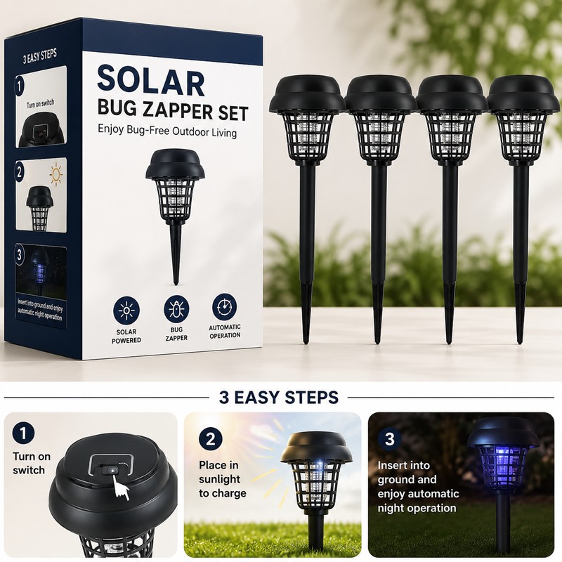 Solar Bug Zapper Lights for Outdoor Use – Waterproof Dual