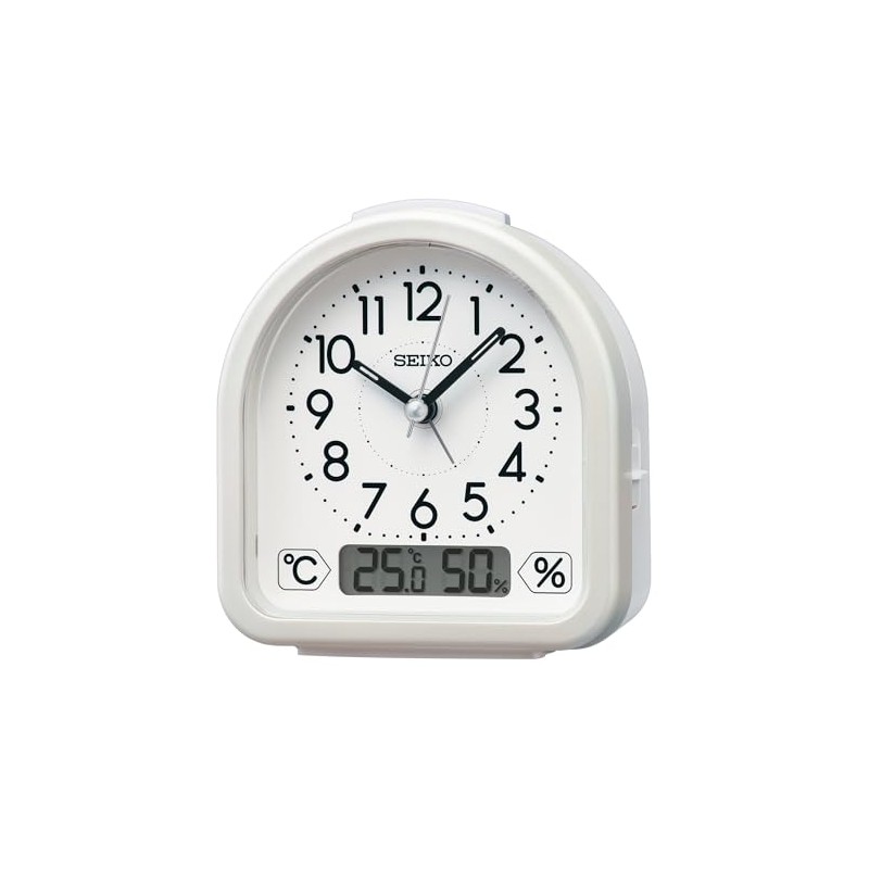 Seiko KR522W Alarm Clock, Analog Temperature/Humidity Display, White, 4.4 x