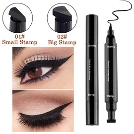2Pack Dual Tip Eyeliner Stamp Pen 2 in 1 – Large & Small Wing, Waterproof Liquid Eyeliner Pencil, Long Lasting & Smudgeproof, Easy Cat Eye Makeup for Left & Right Eyes